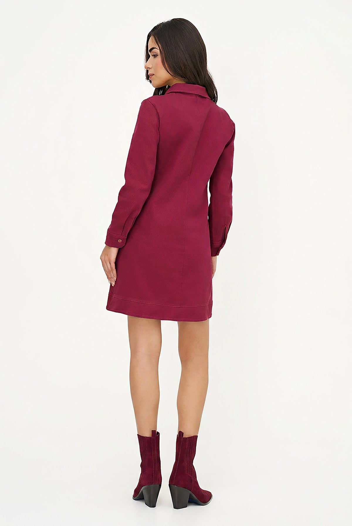 Women's A-Line Dress, Long Sleeves, Partial Button Placket & Pockets