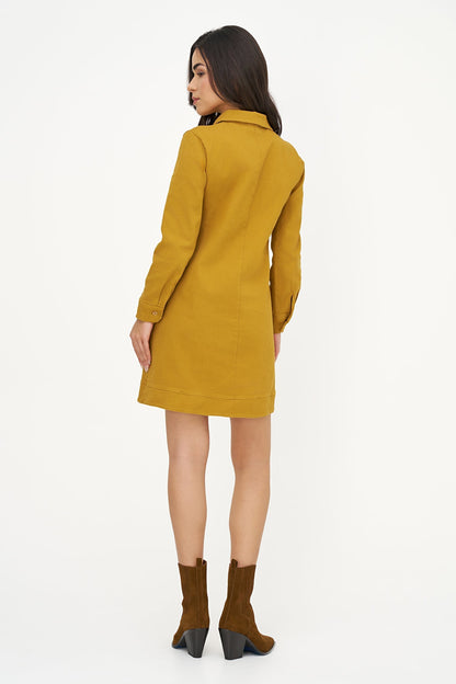 Women's A-Line Dress, Long Sleeves, Partial Button Placket & Pockets