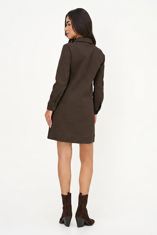 Women's A-Line Dress, Long Sleeves, Partial Button Placket & Pockets
