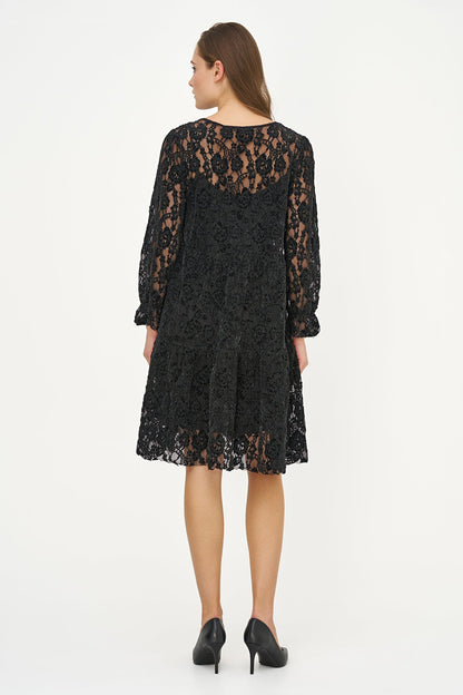 Women's Crew-Neck Babydoll Dress, Long Ruffled Sleeves & Ruffle Hem