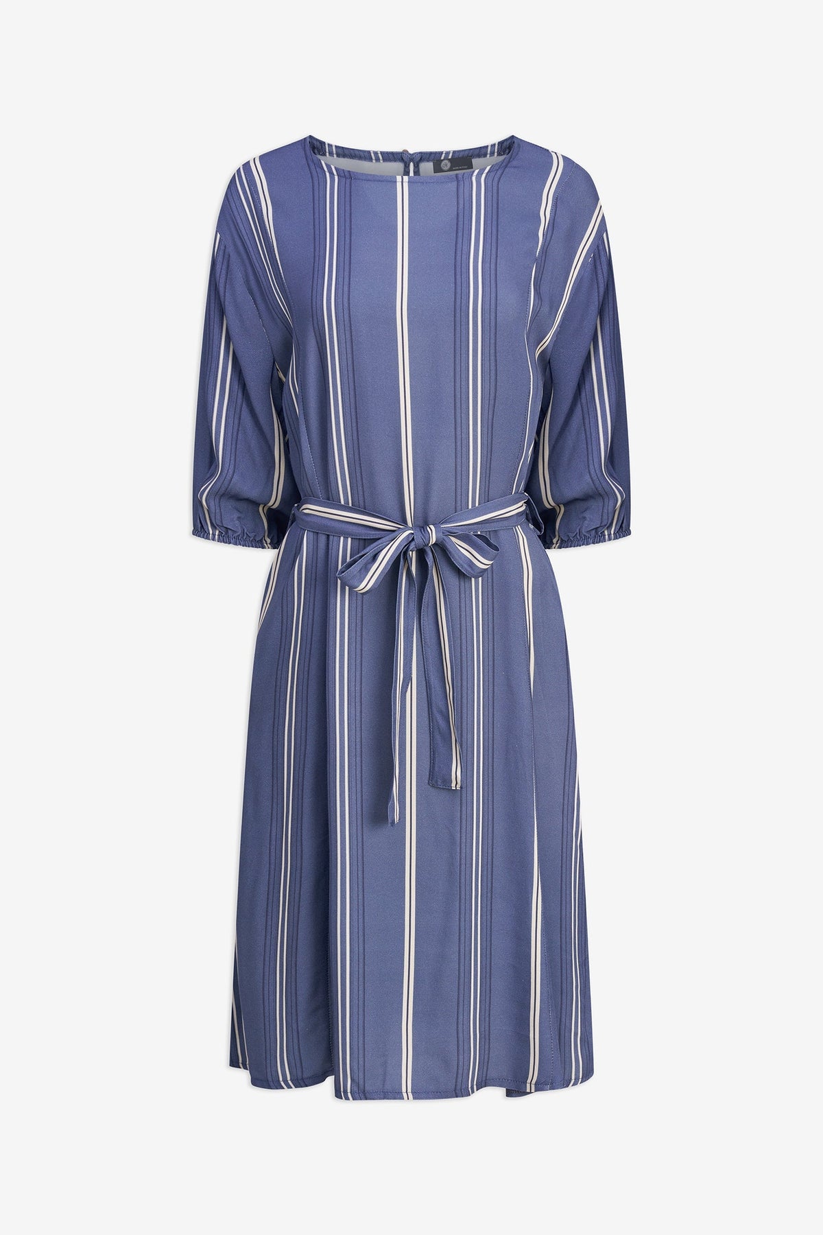 Women's Printed Crew-Neck Dress, Long Sleeves, Belt & Side Pockets