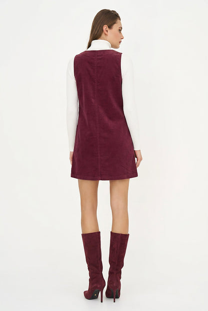 Women's Corduroy Sleeveless V-Neck Dress with Patch Pockets
