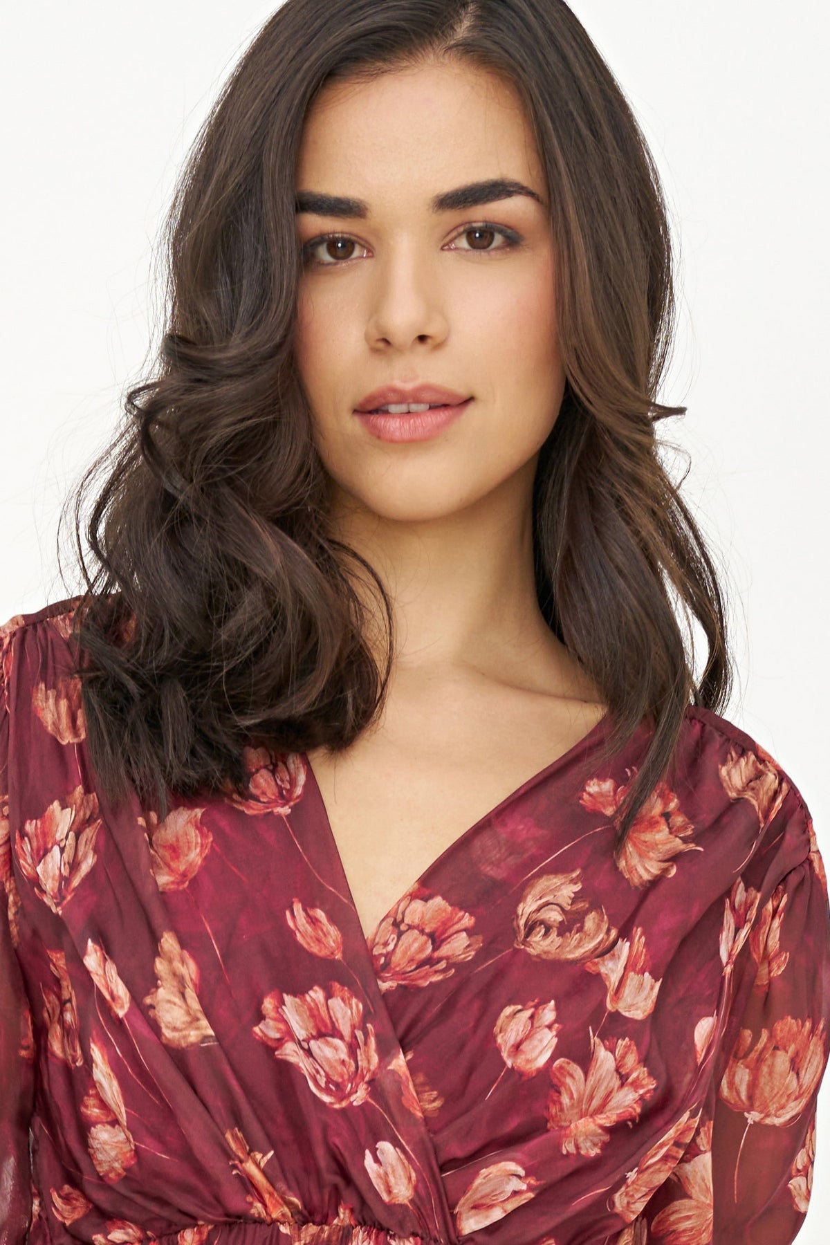 Women's Printed Woven Dress, Long Sleeves & Fixed Crossover V-Neck