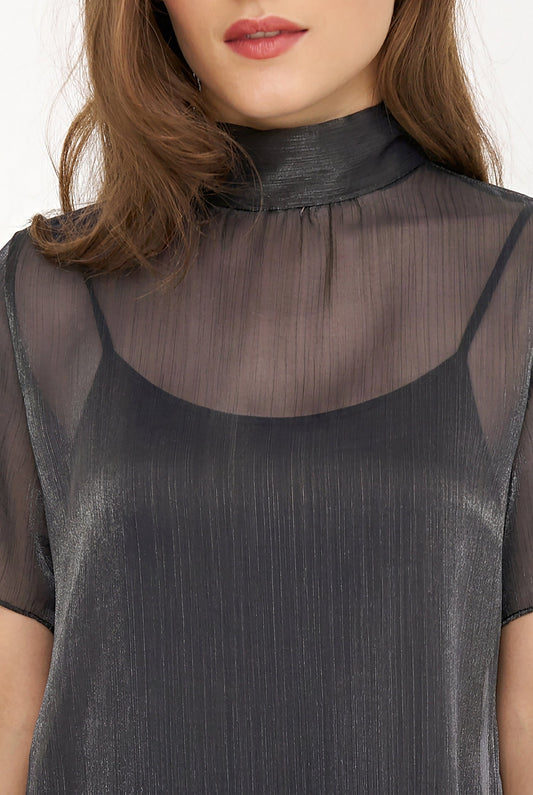 Women's Short-Sleeve Turtleneck Dress, Tie-Back Bow & Ruffle Hem