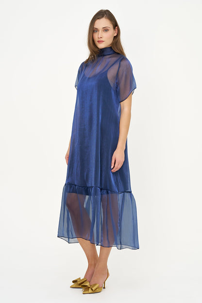 Women's Short-Sleeve Turtleneck Dress, Tie-Back Bow & Ruffle Hem