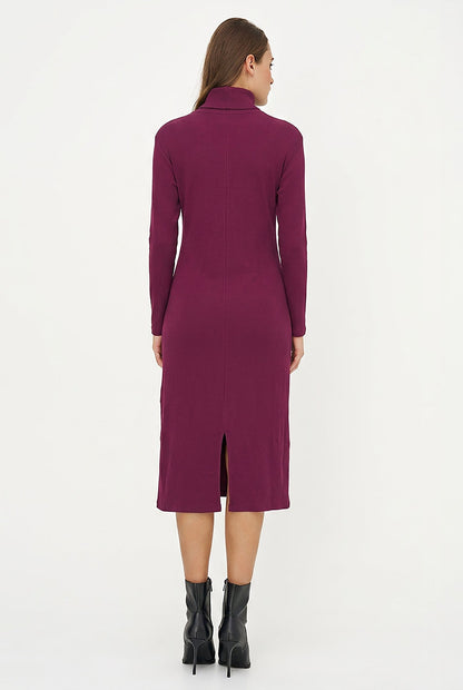 Women's Rib-Knit Turtleneck Dress, Long Sleeves & Back Slit