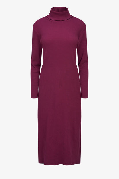 Women's Rib-Knit Turtleneck Dress, Long Sleeves & Back Slit