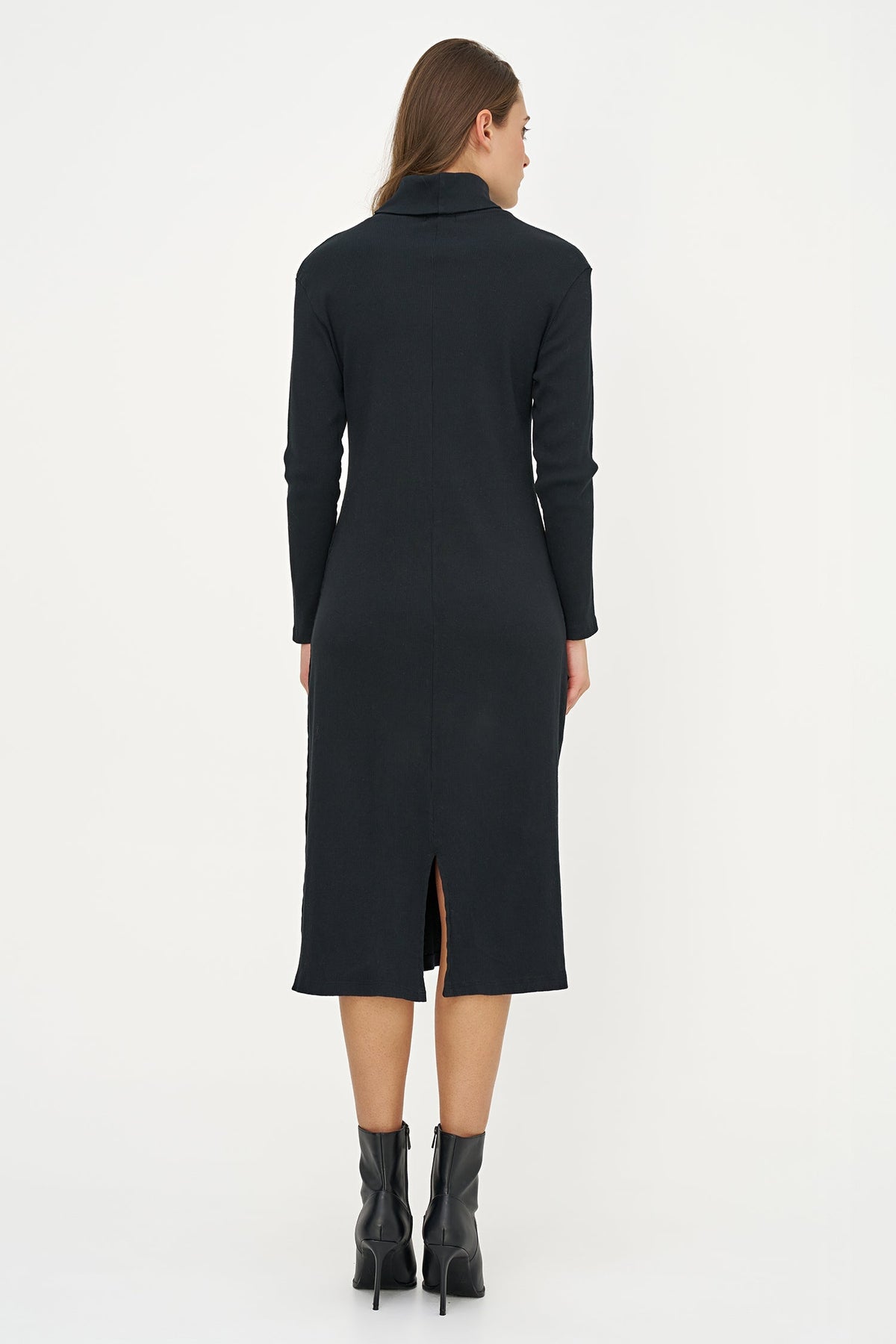 Women's Rib-Knit Turtleneck Dress, Long Sleeves & Back Slit