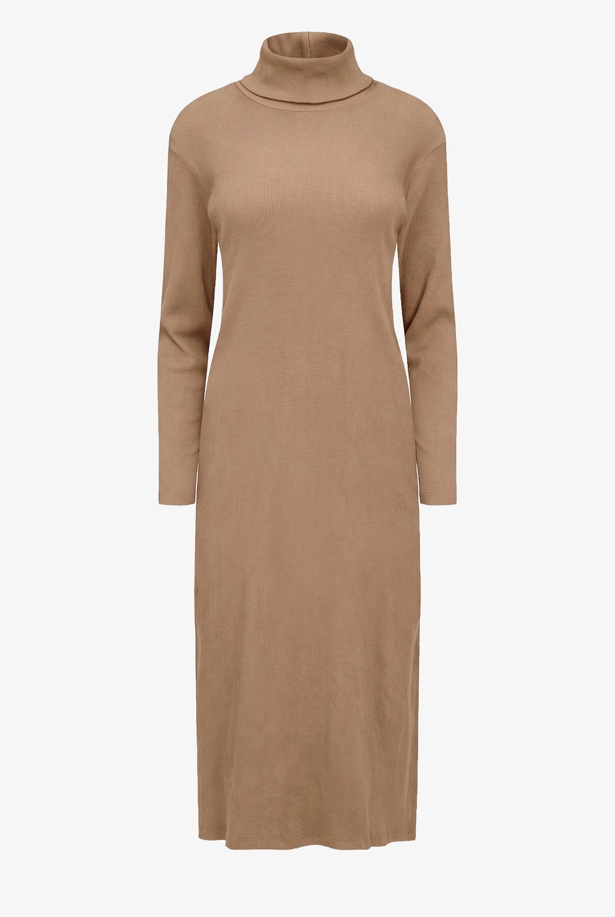 Women's Rib-Knit Turtleneck Dress, Long Sleeves & Back Slit