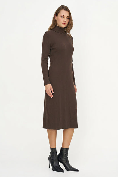 Women's Rib-Knit Turtleneck Dress, Long Sleeves & Back Slit