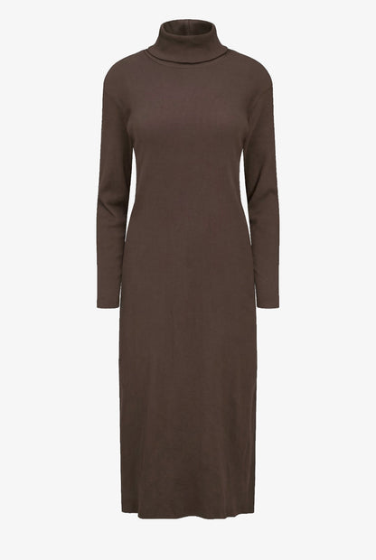 Women's Rib-Knit Turtleneck Dress, Long Sleeves & Back Slit