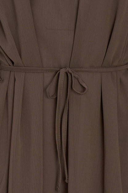 Women's Woven V-Neck Dress, Long Sleeves & Removable String Belt