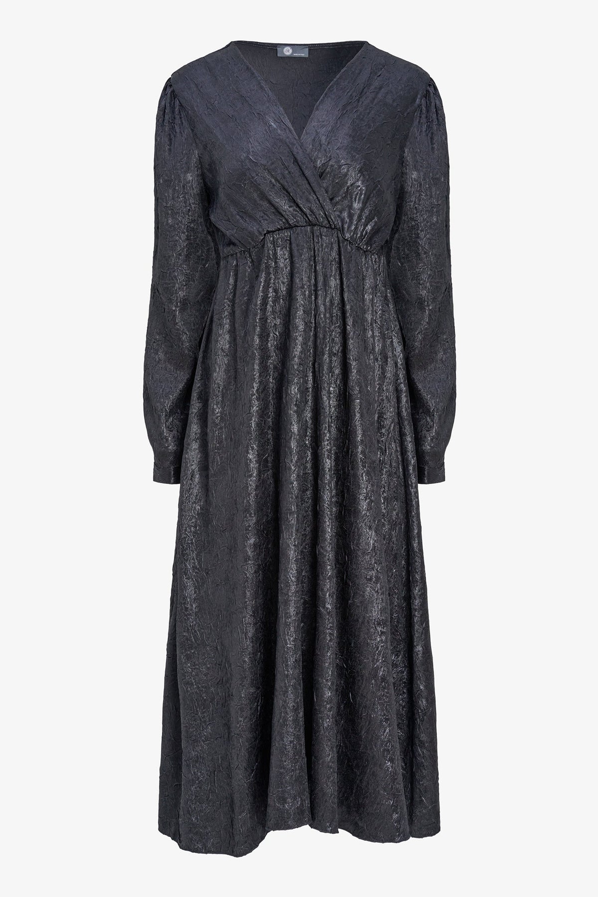 Women's Woven Fixed Crossover V-Neck Dress with Long Sleeves