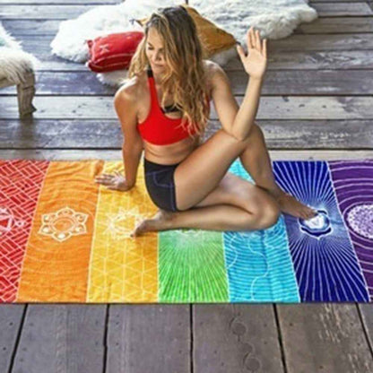 Printed Bath Towel Tassel Yoga Mat – Colorful Multi-Purpose Fitness Towel