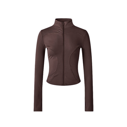 Women’s Long-Sleeve Zip-Up Workout Jacket – Tight-Fit Yoga & Fitness Top