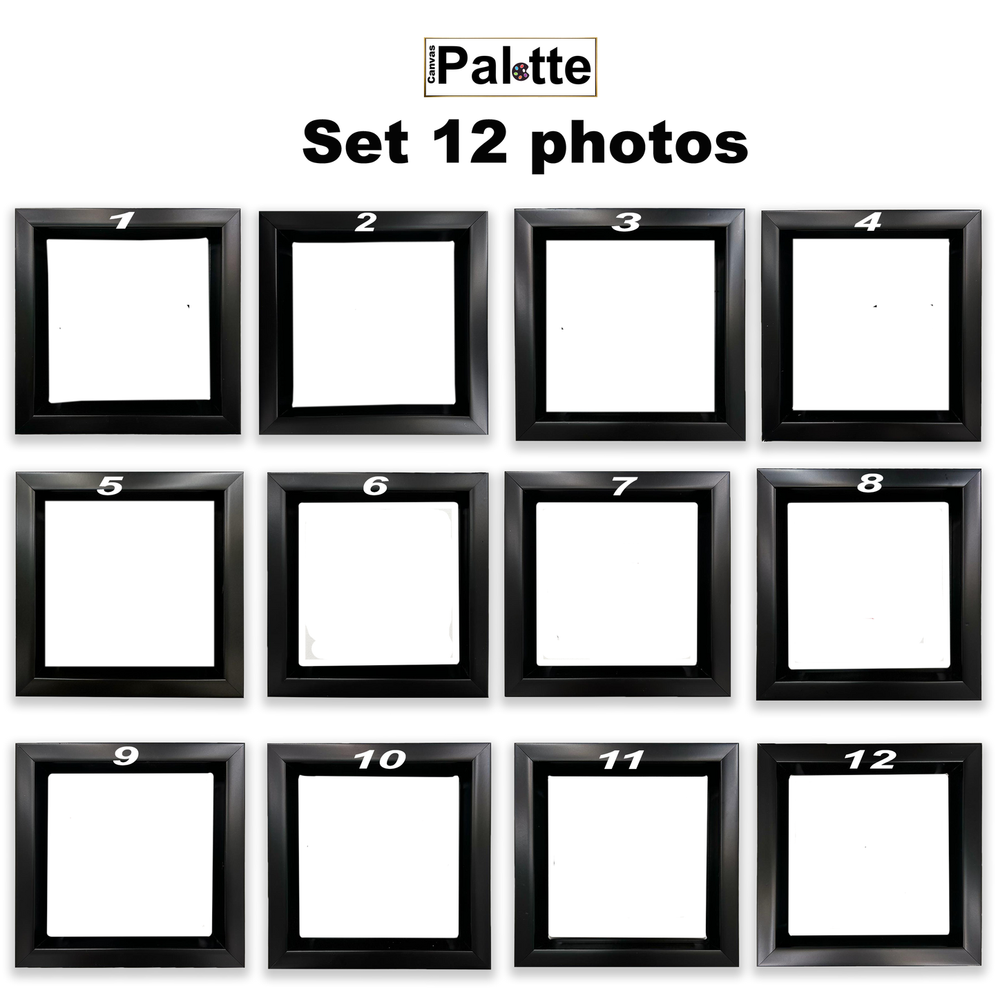 Leinwandbild-Set mit 12 gerahmten Quadraten