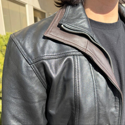 BOL Men's Double Collar Leather Bomber Jacket