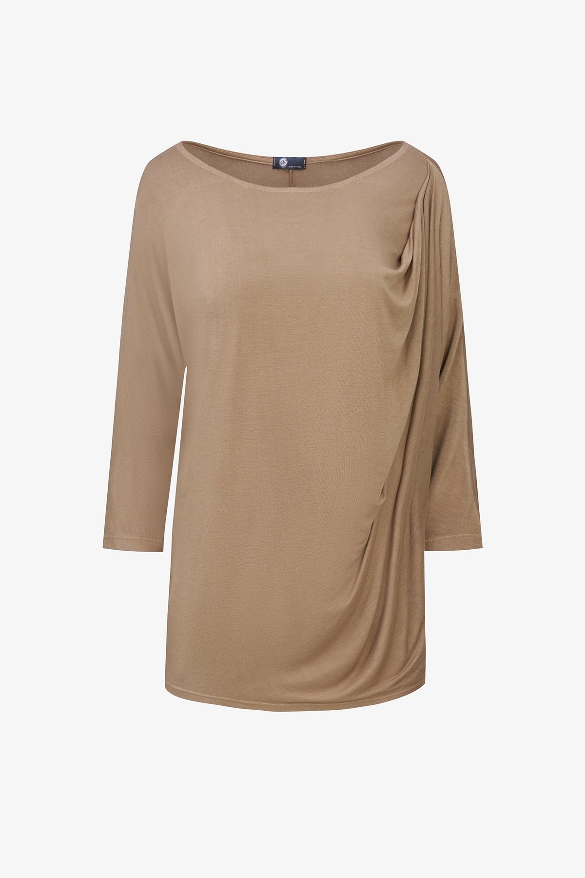 Women's Soft Knit Crew-Neck Tunic, 3/4 Sleeves & Draped Shoulder