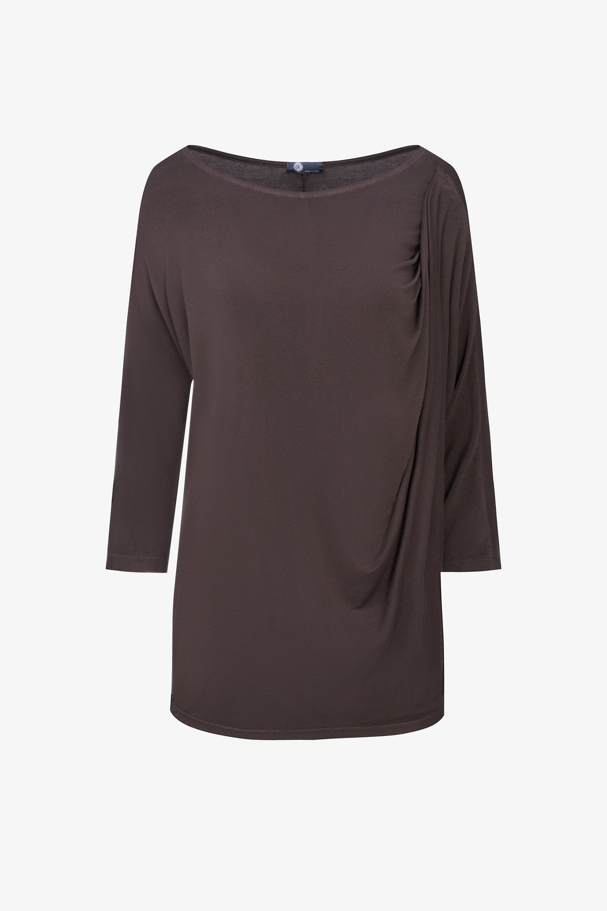 Women's Soft Knit Crew-Neck Tunic, 3/4 Sleeves & Draped Shoulder
