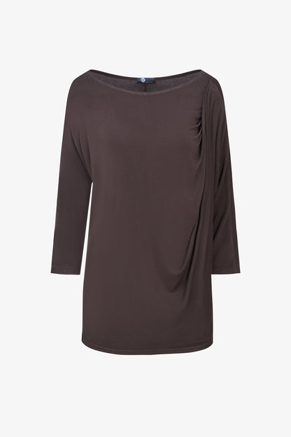 Women's Soft Knit Crew-Neck Tunic, 3/4 Sleeves & Draped Shoulder