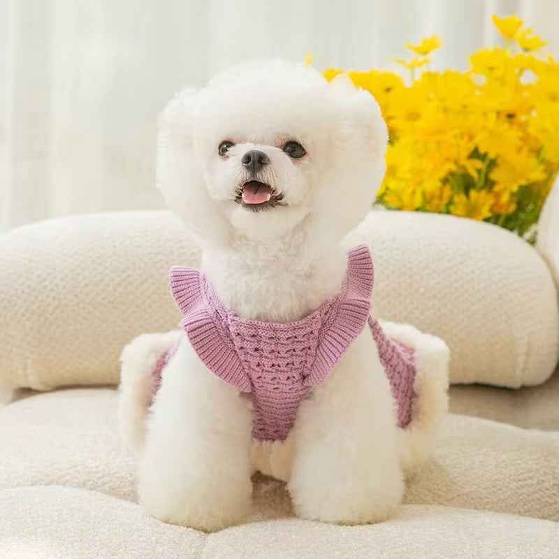 Bridgette Dress for Dogs – Knit Dog Dress with Fur Trim