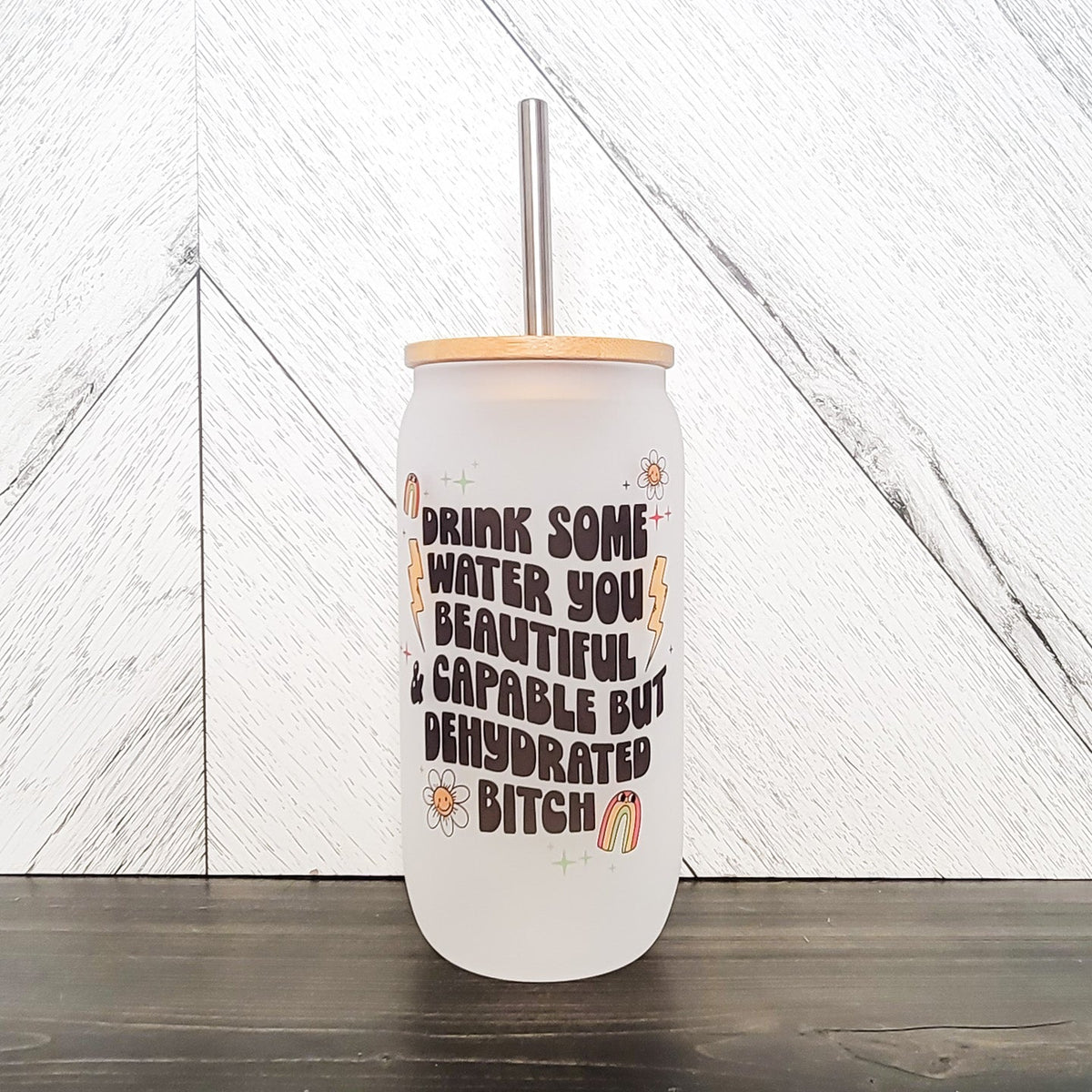 Drink Some Water Frosted Can with Bamboo Lid