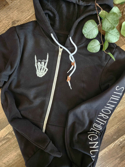 BAD TO THE BONE ZIP UP HOODIE