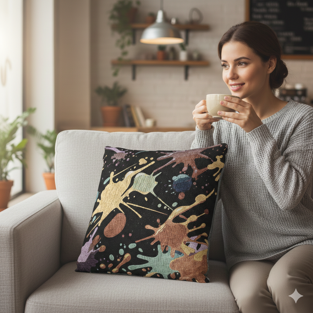 Abstract Paint Splatter Woven Pillow | Colorful Splash Pattern Cushion - AURABAGS SHOP
