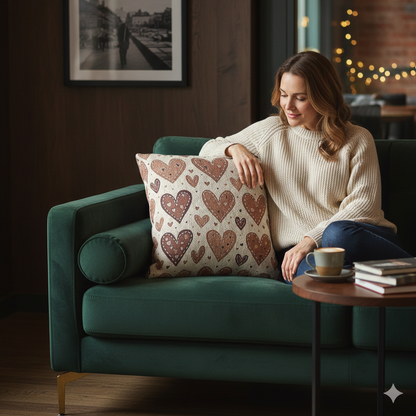 Neutral Heart Pattern Woven Pillow | Boho Heart Throw Pillow - AURABAGS SHOP