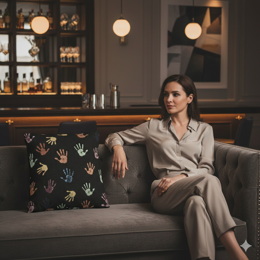 Colorful Handprint Pattern Pillow | Multicolor Hands on Black Throw Pillow - AURABAGS SHOP