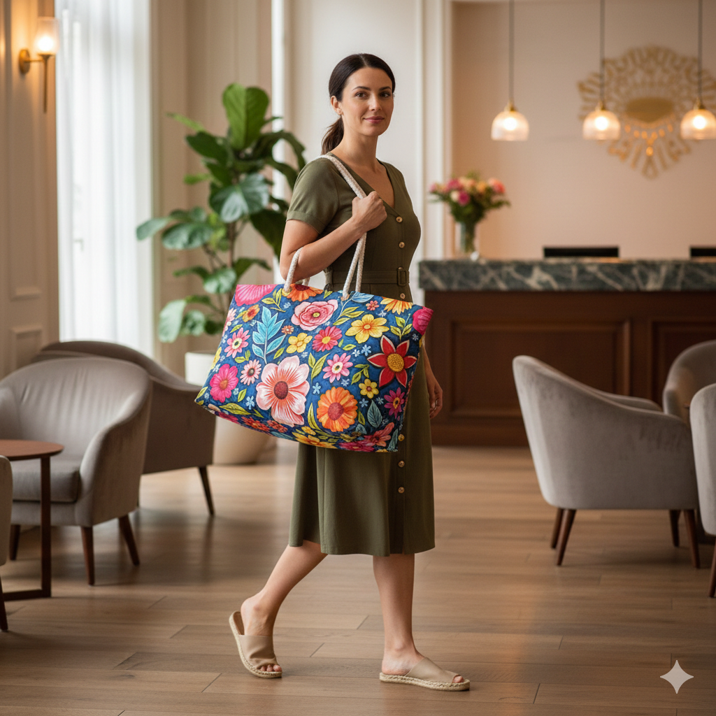 Colorful Floral Pattern Weekender Bag | Bright Boho Flower Tote - AURABAGS SHOP