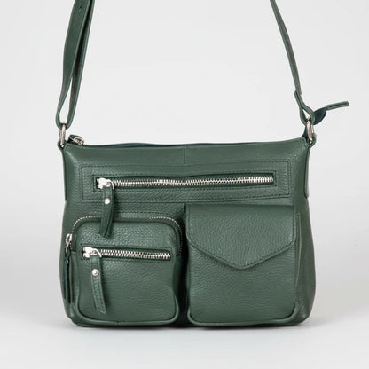 Greenwood Leather Multi-Pocket Crossbody Bag. Premium Pebbled Leather Handbag