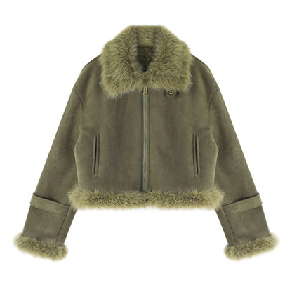Women’s Leather & Fur-Lined Biker Jacket – Short Suede-Lined Motorcycle Coat
