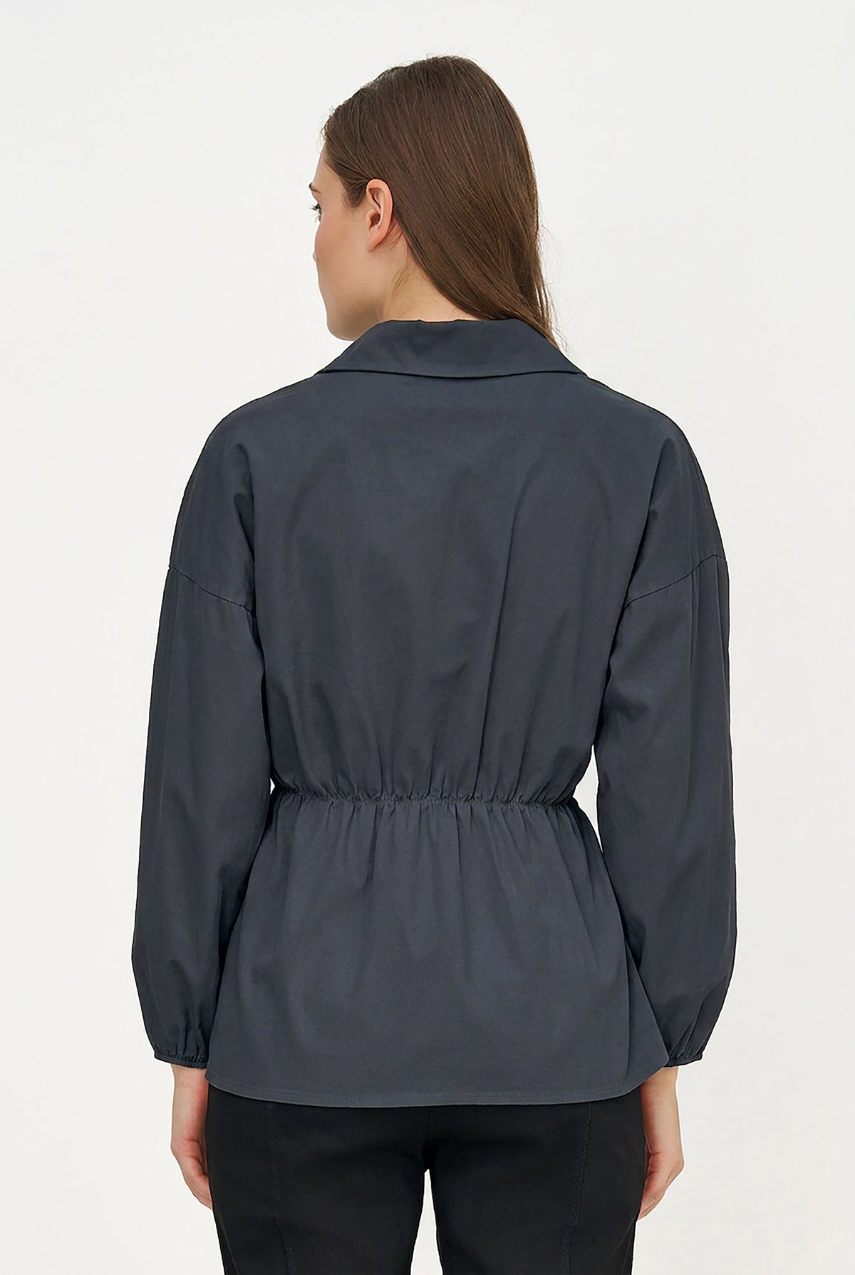 Women's Woven Button-Down Shirt, Long Sleeves & Elastic Waist