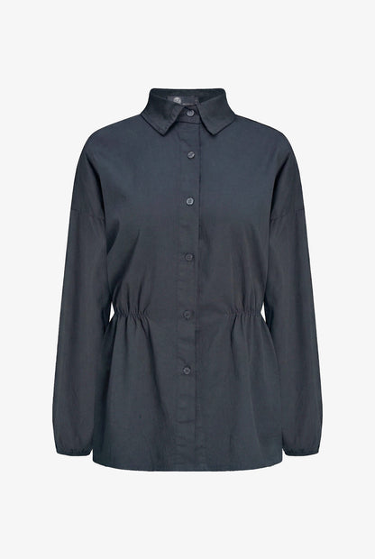 Women's Woven Button-Down Shirt, Long Sleeves & Elastic Waist