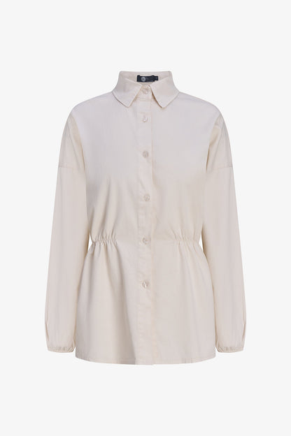 Women's Woven Button-Down Shirt, Long Sleeves & Elastic Waist