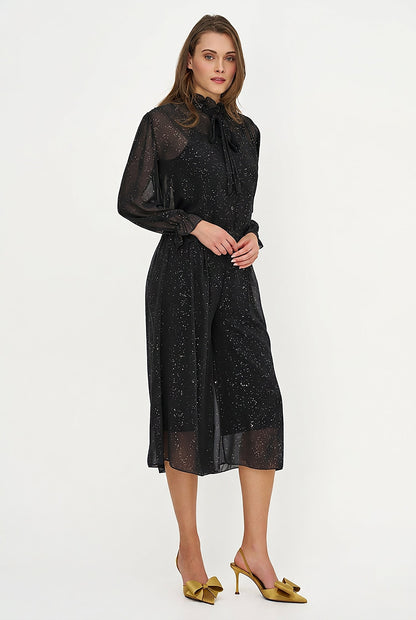 Women's Foil-Print Button-Down Shirt, Tie-Bow Collar & Removable Cami