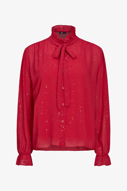 Women's Foil-Print Button-Down Shirt, Tie-Bow Collar & Removable Cami