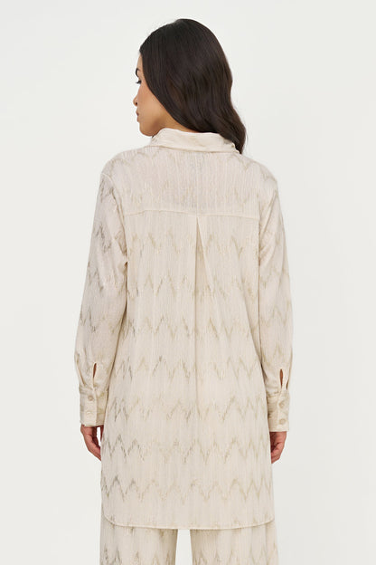 Women's Foil Zigzag-Stripe Button-Down Tunic Shirt with Removable Cami