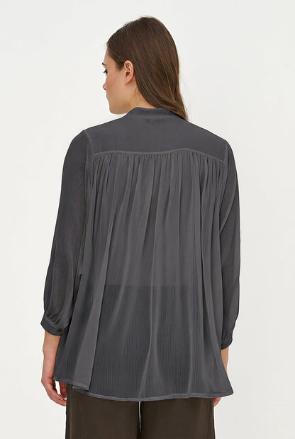 Women's Woven Button-Down Tunic Shirt, Long Sleeves & Stand Collar