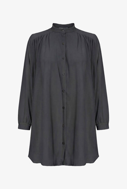 Women's Woven Button-Down Tunic Shirt, Long Sleeves & Stand Collar