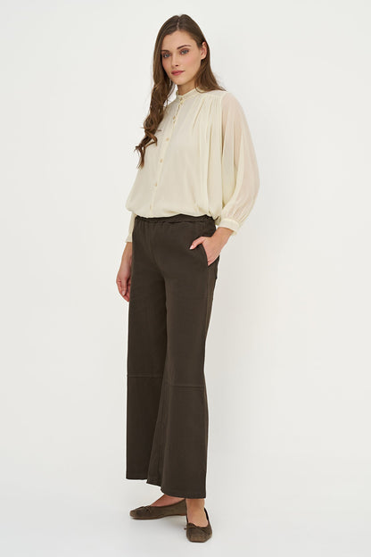 Women's Woven Button-Down Tunic Shirt, Long Sleeves & Stand Collar