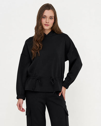 Women's Knit Hooded Sweatshirt, Long Sleeves & Adjustable Waist