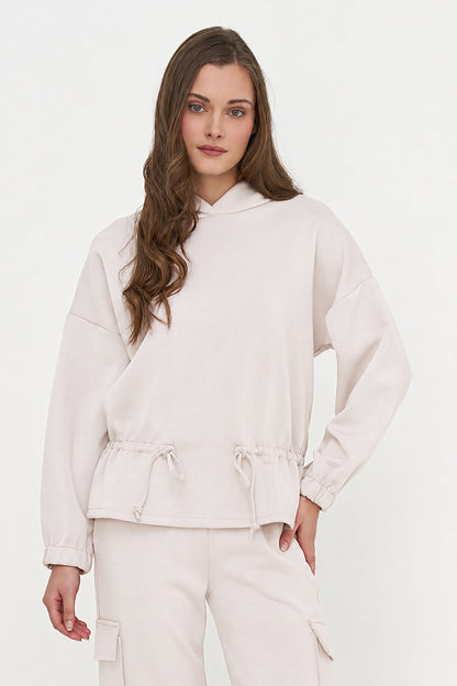 Women's Knit Hooded Sweatshirt, Long Sleeves & Adjustable Waist