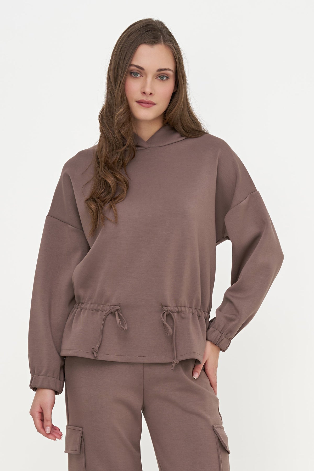 Women's Knit Hooded Sweatshirt, Long Sleeves & Adjustable Waist