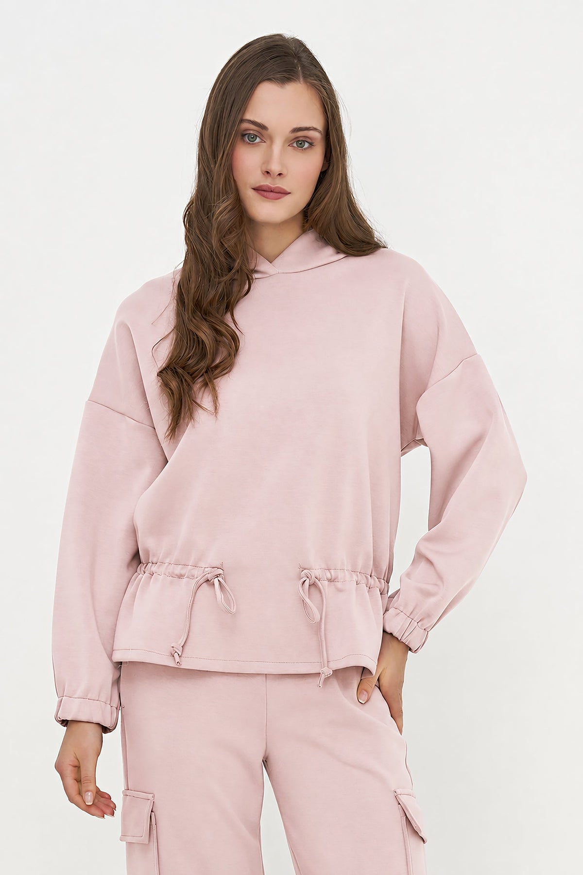Women's Knit Hooded Sweatshirt, Long Sleeves & Adjustable Waist