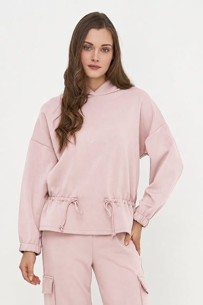 Women's Knit Hooded Sweatshirt, Long Sleeves & Adjustable Waist