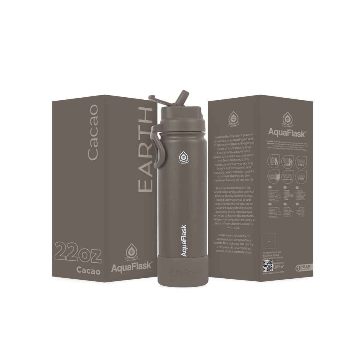 AquaFlask Earth Collection 22oz Stainless Steel Water Bottle – Insulated, Hot 12hrs Cold 24hrs
