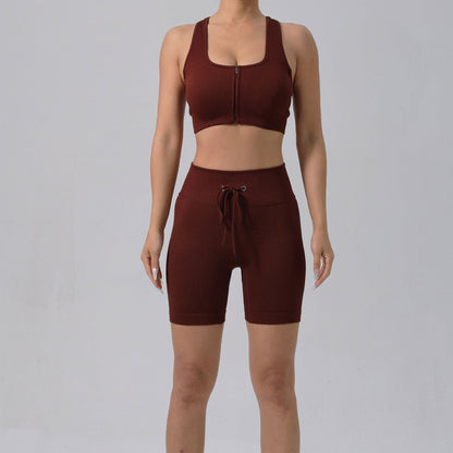 Running Training Padded Bra & Yoga Outfit Set – Quick-Dry Ribbed Activewear for Women