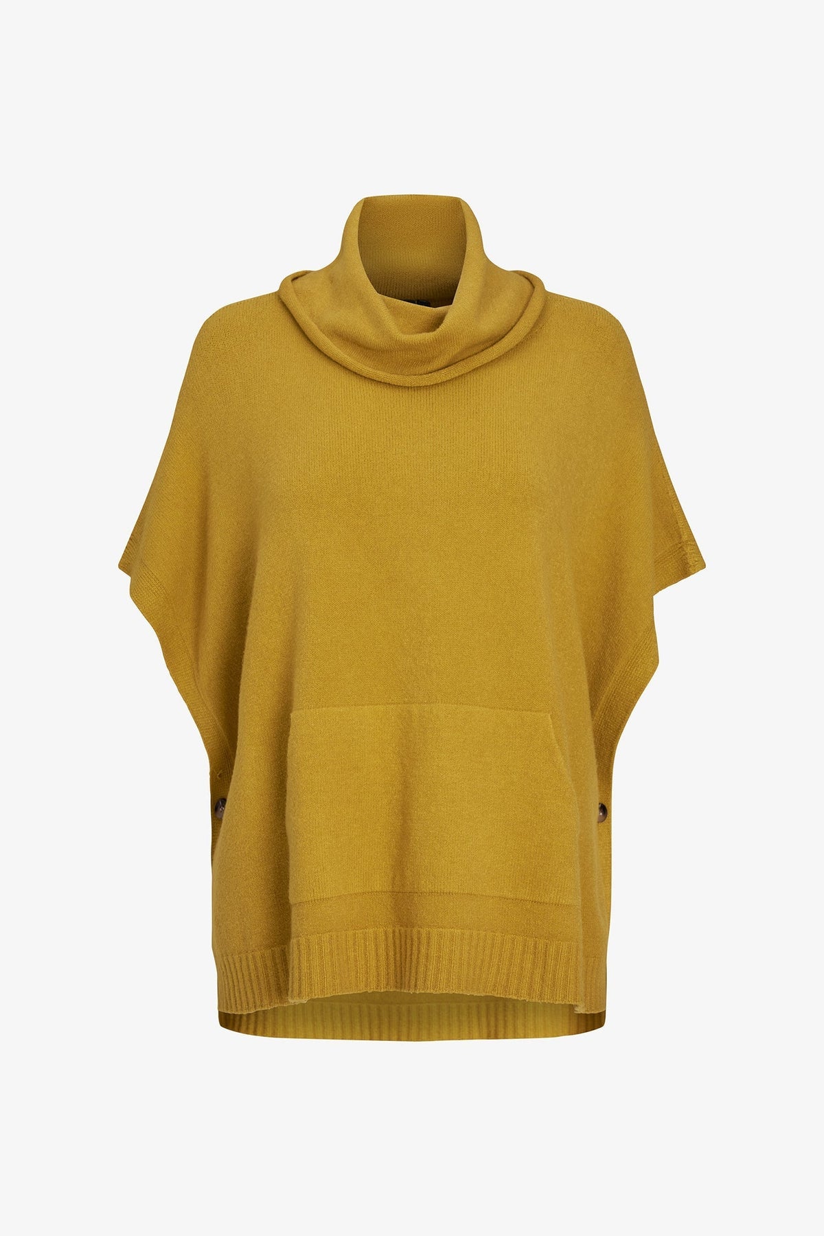 Women's Cowl Turtleneck Poncho with Side Buttons & Kangaroo Pocket
